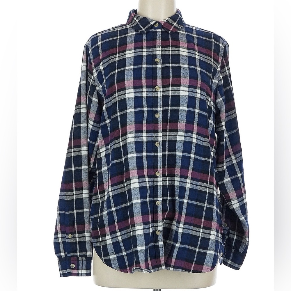 Jach’s Girlfriend NY Super Soft Flannel Shirt Sz MED Blue Purple Plaid W Pockets